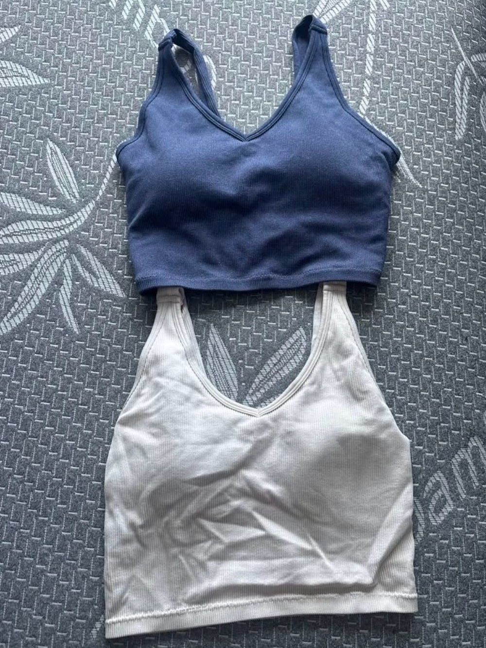 Yogalicious Ribbed V-Neck Crop Tops - Navy and White
